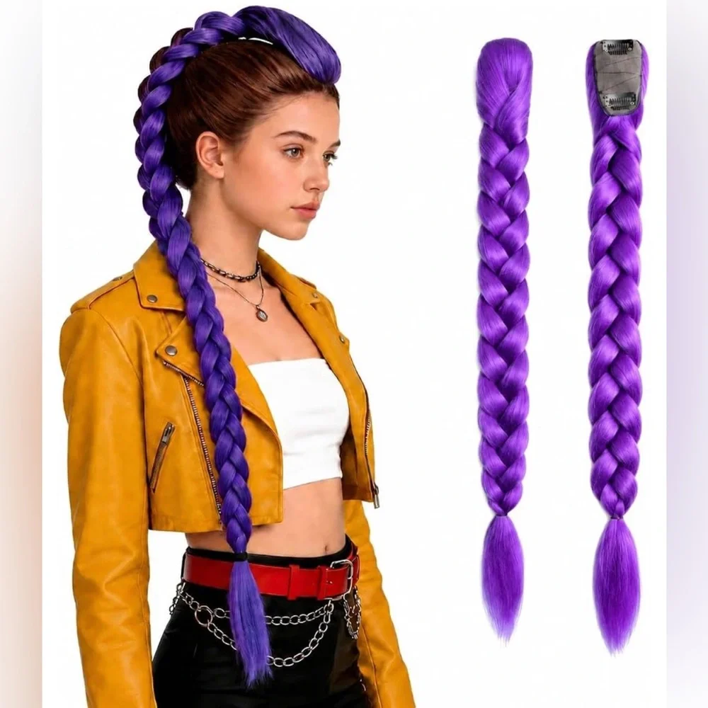 26” Purple Long Braided Clip-In Ponytail Extension